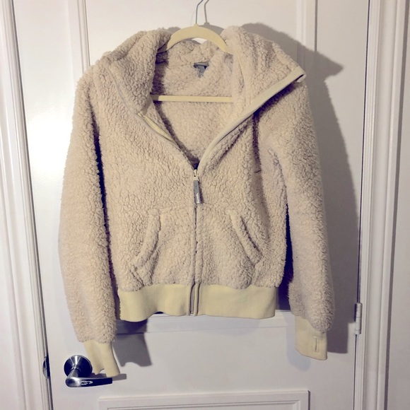 BENCH Fleece, Bomber Style, Hooded Jacket, White / Cream Colour, Size M - Picture 1 of 6